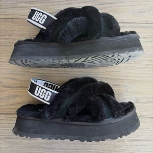 UGG Black Shearling Platform Slides - 9